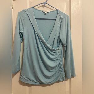 CAbi Sky Blue Draped Button Blouse